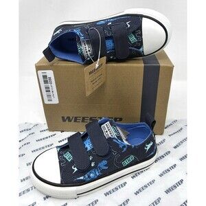 Weestep Kids Dinosaur Slapstick Canvas Dino Sneakers Navy Blue Boys Size 10 NIB
